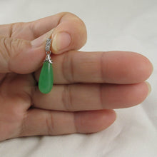 Load image into Gallery viewer, Hand-Carved Green Jade & 3 CZ Raindrop Pendant