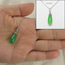 Load image into Gallery viewer, Hand-Carved Green Jade & CZ Raindrop Pendant