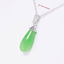 Load image into Gallery viewer, Hand-Carved Green Jade & CZ Raindrop Pendant