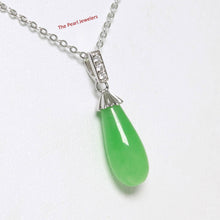 Load image into Gallery viewer, Hand-Carved Green Jade & CZ Raindrop Pendant