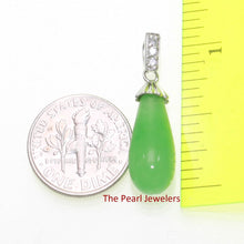 Load image into Gallery viewer, Hand-Carved Green Jade & CZ Raindrop Pendant