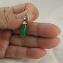 Load image into Gallery viewer, Hand-Carved Green Jade & CZ Raindrop Pendant