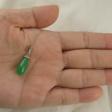 Load image into Gallery viewer, Hand-Carved Green Jade & CZ Raindrop Pendant