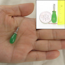 Load image into Gallery viewer, Hand-Carved Green Jade & CZ Raindrop Pendant