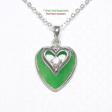 Load image into Gallery viewer, Green Jade Heart CZ Sterling Silver Pendant