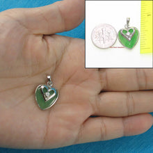 Load image into Gallery viewer, Green Jade Heart CZ Sterling Silver Pendant