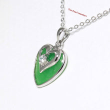 Load image into Gallery viewer, Green Jade Heart CZ Sterling Silver Pendant