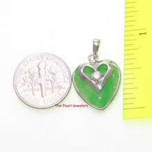 Load image into Gallery viewer, Green Jade Heart CZ Sterling Silver Pendant