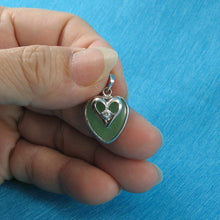 Load image into Gallery viewer, Green Jade Heart CZ Sterling Silver Pendant