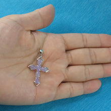Load image into Gallery viewer, Lavender Jade Christian Cross Sterling Silver Pendant