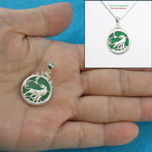 Load image into Gallery viewer, Solid Sterling Silver 925 Tiger Carving Green Jade Pendant