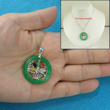 Load image into Gallery viewer, Solid Sterling Silver Multi-Color Flower Basket Green Jade Pendant