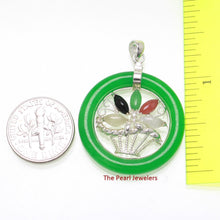 Load image into Gallery viewer, Solid Sterling Silver Multi-Color Flower Basket Green Jade Pendant