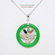 Load image into Gallery viewer, Solid Sterling Silver Multi-Color Flower Basket Green Jade Pendant
