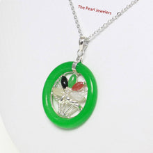 Load image into Gallery viewer, Solid Sterling Silver Multi-Color Flower Basket Green Jade Pendant
