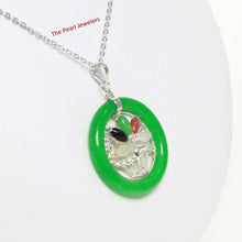 Load image into Gallery viewer, Solid Sterling Silver Multi-Color Flower Basket Green Jade Pendant