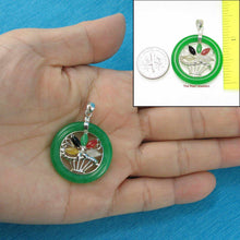 Load image into Gallery viewer, Solid Sterling Silver Multi-Color Flower Basket Green Jade Pendant