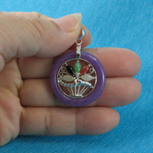 Load image into Gallery viewer, Solid Sterling Silver Multi-Color Flower Basket Lavender Jade Pendant