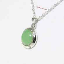 Load image into Gallery viewer, Solid Sterling Silver 925 Dome Green Jade & CZ Pendant