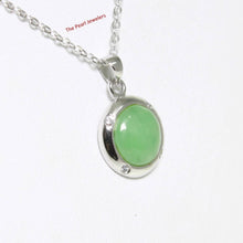 Load image into Gallery viewer, Solid Sterling Silver 925 Dome Green Jade & CZ Pendant