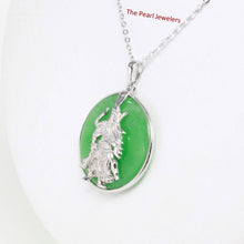 Load image into Gallery viewer, Solid Sterling Silver 925 Guan Gong Cabochon Green Jade Pendant