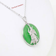 Load image into Gallery viewer, Solid Sterling Silver 925 Guan Gong Cabochon Green Jade Pendant