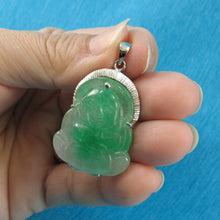 Load image into Gallery viewer, Solid Sterling Silver 925 Happy Buddha Green Jade Pendant