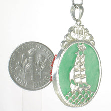 Load image into Gallery viewer, Sterling Silver 925 Yacht Carving Green Jade Pendant