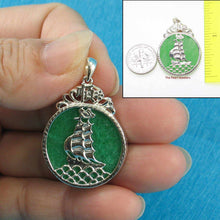 Load image into Gallery viewer, Sterling Silver 925 Yacht Carving Green Jade Pendant