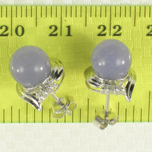 Load image into Gallery viewer, 14K White Gold Unique Diamond Lavender Jade Stud Earrings
