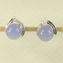 Load image into Gallery viewer, 14K White Gold Unique Diamond Lavender Jade Stud Earrings