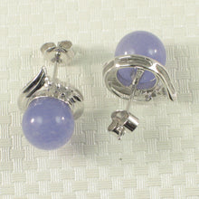 Load image into Gallery viewer, 14K White Gold Unique Diamond Lavender Jade Stud Earrings