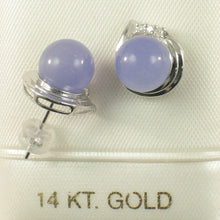 Load image into Gallery viewer, 14K White Gold Unique Diamond Lavender Jade Stud Earrings