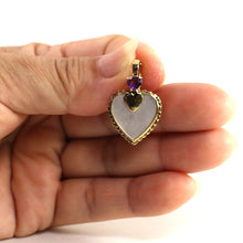 Load image into Gallery viewer, 14K Yellow Gold Heart Mother of Pearl & Amethyst Pendant