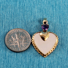 Load image into Gallery viewer, 14K Yellow Gold Heart Mother of Pearl & Amethyst Pendant