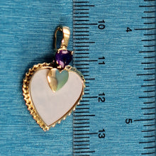 Load image into Gallery viewer, 14K Yellow Gold Heart Mother of Pearl & Amethyst Pendant