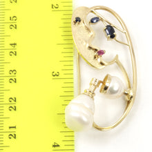 Load image into Gallery viewer, 2600033-14k-Gold-Genuine-Sapphire-Baroque-Pearl-Handmade-Brooch