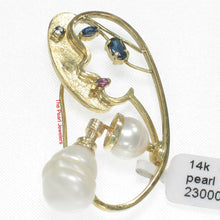 Load image into Gallery viewer, 2600033-14k-Gold-Genuine-Sapphire-Baroque-Pearl-Handmade-Brooch