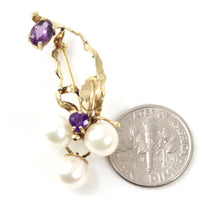 Load image into Gallery viewer, 2600040-14k-Solid-Gold-Genuine-Amethyst-Cultured-Pearl-Handmade-Brooch