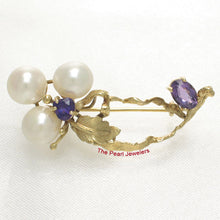 Load image into Gallery viewer, 2600040-14k-Solid-Gold-Genuine-Amethyst-Cultured-Pearl-Handmade-Brooch