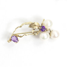 Load image into Gallery viewer, 2600040-14k-Solid-Gold-Genuine-Amethyst-Cultured-Pearl-Handmade-Brooch