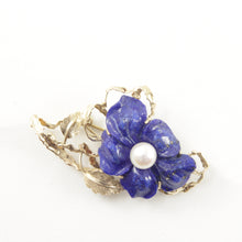 Load image into Gallery viewer, 2600094-14k-Yellow-Gold-Genuine-Lapis-Pearl-Handmade-Brooch-Pendant