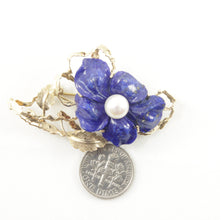 Load image into Gallery viewer, 2600094-14k-Yellow-Gold-Genuine-Lapis-Pearl-Handmade-Brooch-Pendant