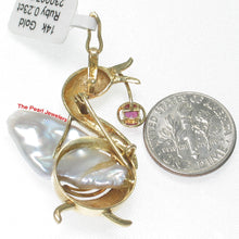 Load image into Gallery viewer, 2600670-14k-Solid-Yellow-Gold-Genuine-Rubies-Biwa-Pearl-Brooch-N-Pendant
