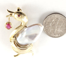 Load image into Gallery viewer, 2600670-14k-Solid-Yellow-Gold-Genuine-Rubies-Biwa-Pearl-Brooch-N-Pendant