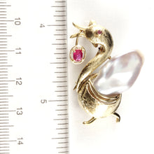 Load image into Gallery viewer, 2600670-14k-Solid-Yellow-Gold-Genuine-Rubies-Biwa-Pearl-Brooch-N-Pendant