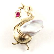 Load image into Gallery viewer, 2600670-14k-Solid-Yellow-Gold-Genuine-Rubies-Biwa-Pearl-Brooch-N-Pendant