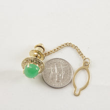 Load image into Gallery viewer, 2700053-Greek-Key-Design-14k-Yellow-Gold-Oval-Green-Jade-Tie-Pin
