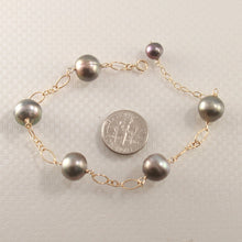 Load image into Gallery viewer, Unisex Adjustable Black Tahitian Pearl Bracelet in 14K Gold Filled