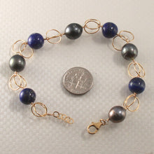 Load image into Gallery viewer, Lapis Lazuli & Tahitian Pearl Fancy Bracelet in 14K Gold Filled